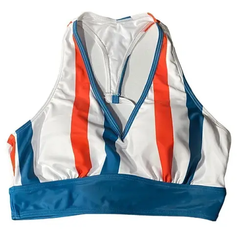 None Multi Color Verticle Stripe V-Neck Longline Bikini Size Small