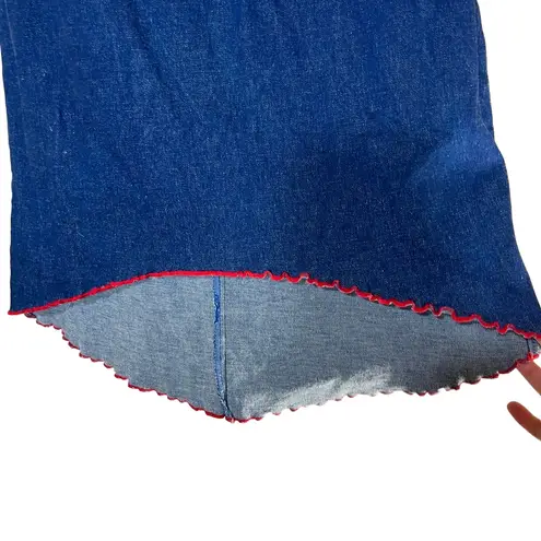 Stacy Womens Size Small Denim Strapless Tube Top Ruffled Hem Vintage Y2K Dress Blue