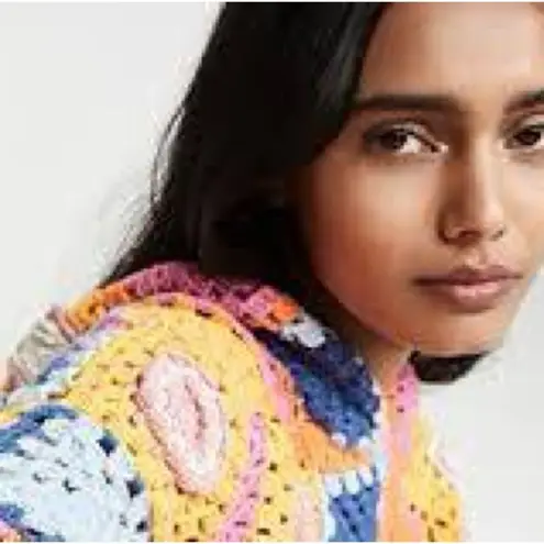 STAUD Calla Crochet Hoodie Sweater in Pastel Multi