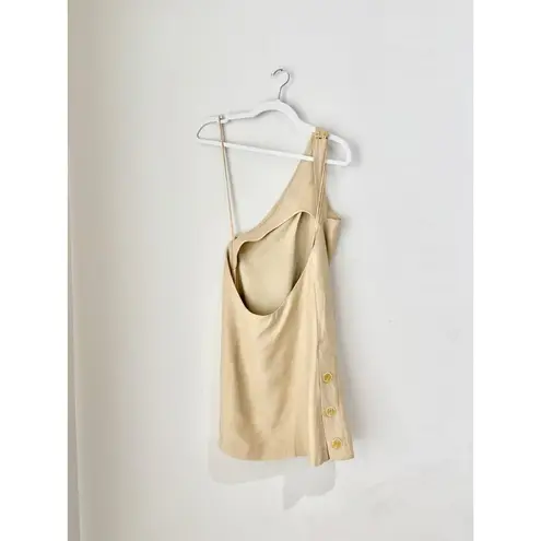 Alexis Jenell Asymmetric Halter Open Back Mini Dress With Button Beige Women's S