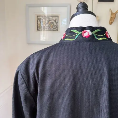 Victor Costa Occasion Floral Embroidered Coat Tunic Jacket Vintage Size 1X Black