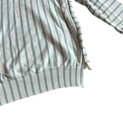 Escada Sport Teal White Stripe Sweater Stretch Cropped Sleeves Cotton Medium Blue