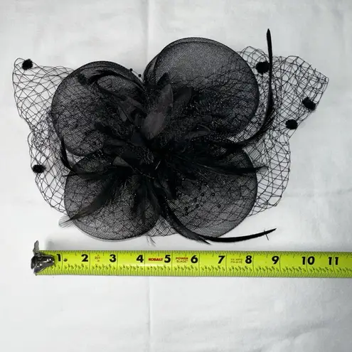 Black Feather Mesh Fascinator Veil Hat Clip Band Wedding Tea Cocktail Party Black