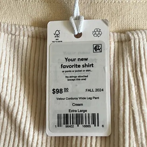 Marine layer Velour Corduroy Wide Leg Pant Cream Size XL NWT