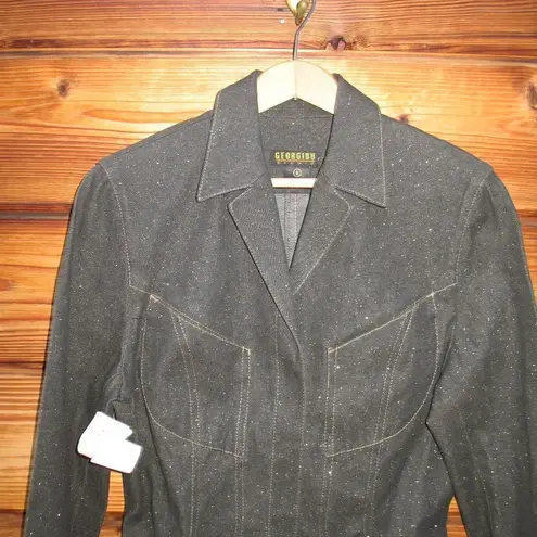 NWT Vintage Black Glitter Denim Jean Jacket Black