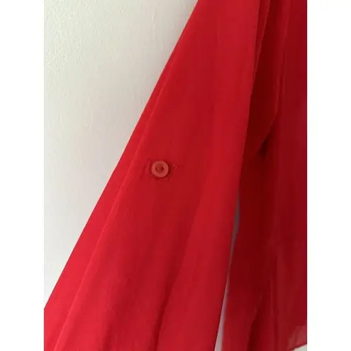 Love Ari Red Button Down Sheer Top Fairy Lightweight Size 1X Tunic Collared