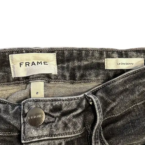 Frame Le One High Rise Waist Crop Skinny Denim Jeans Hughes Acid Wash Grey 2