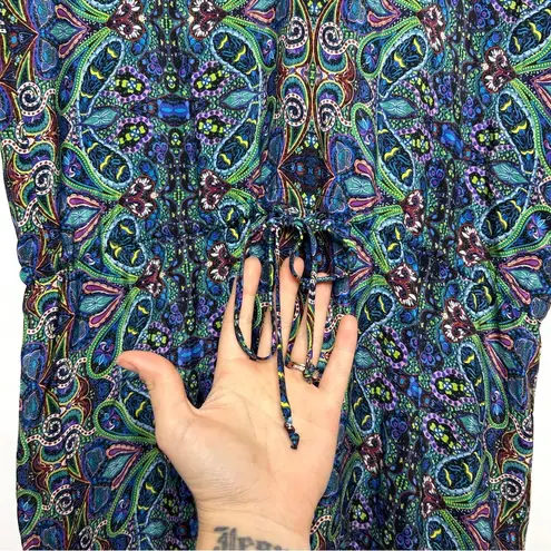SW3 BESPOKE Silk Dress Cover Up Kaftan Size Small Colorful Paisley Boho Swimsuit Blue