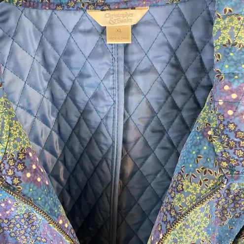 Christopher & Banks Blue Green Purple Quilted Full Zip Jacket Size Extra Large