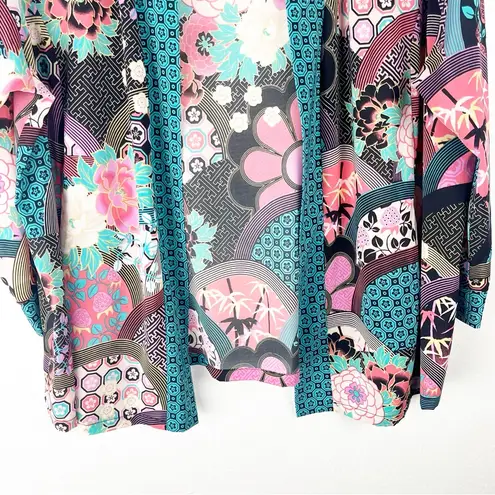 Bob Mackie Wearable Art Floral Long Sleeves Side Pockets Open Cardigan, Size XL