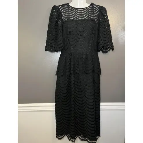 Vintage Kappi Dress Womens Small Black Lace Peplum Midi Cocktail Made USA 80s