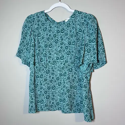 Boden USA Boden Flutter Sleeve Keyhole Blouse Green Floral US 12