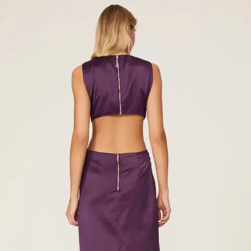 One33 Social Cutout Gown Maxi Dress Dark Purple Gold Hardware Grecian Slit sz 10