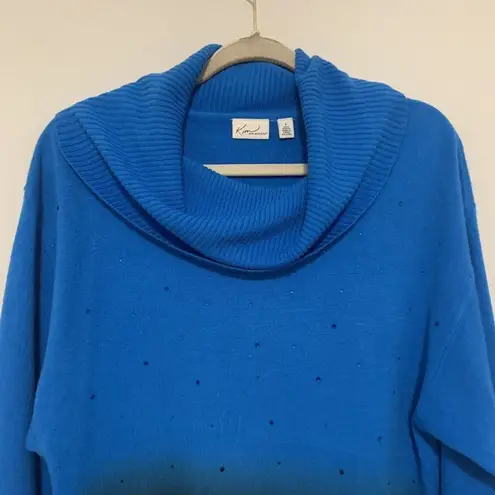 kim rogers  Womens Size Large Blue Ombre Embellished Cowl Neck Pullover Sweater