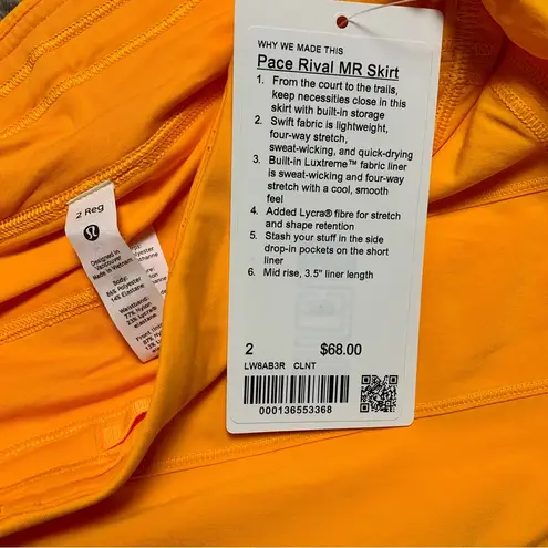 Lululemon NWT  Pace Rival Skirt *Clementine