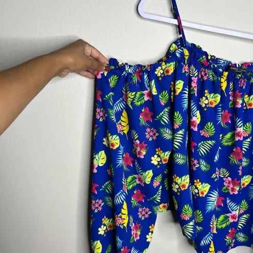 Romeo + Juliet Couture Women's Floral Print Blue Off The Shoulder Top M