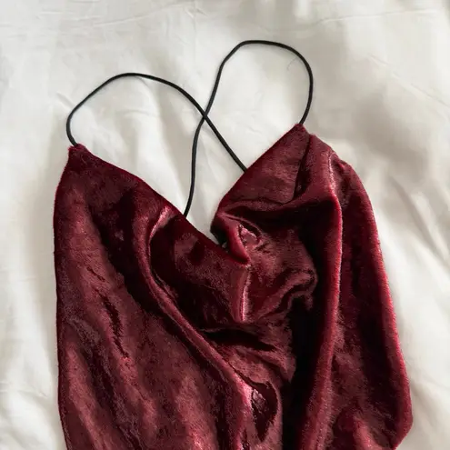 L'Academie Palmer Top Strappy Open Back Burgundy Red Size S