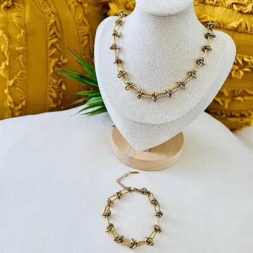 18K Plated Gold Knot Chain chunky Necklace SET Stainless Steel womens jewelry