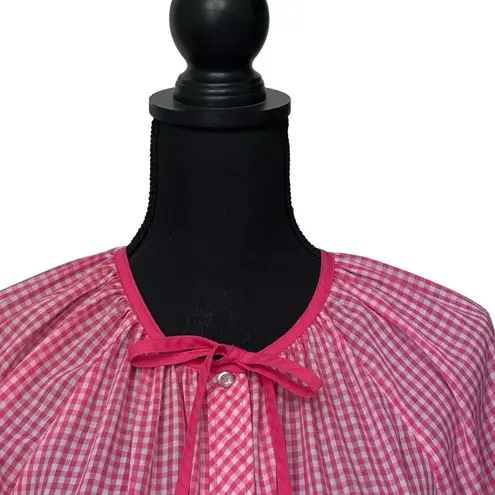 Models Coat L/XL Pink White Gingham Plaid House Coat House Dress Bird VTG Size L