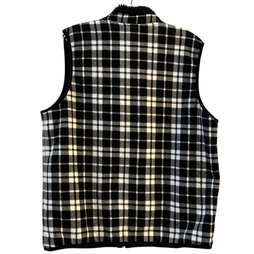 Hasting & Smith Womens Plaid Fleece Vest Black White Sherpa Collar Zip Up M