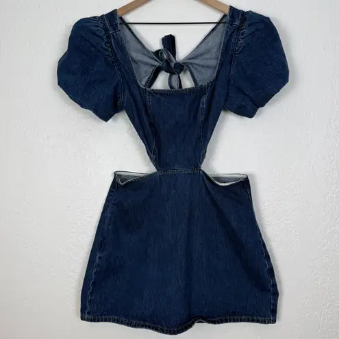 Showpo Freya Denim Cut Out Puff Sleeve Mini Dress NWT Baddie Size 10 Blue