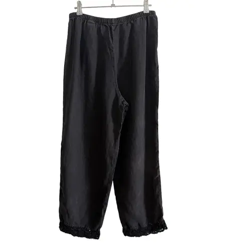 RUSS BERENS Malibu | 90s Vintage Black Linen Lace Trim Cropped Pants | Small