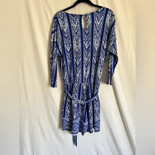 Market & Spruce Blue and White Patterned Romper Jumpsuit with Pockets