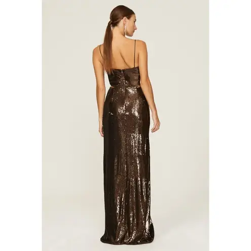 Halston Chloe Sequin Cut Out Evening Gown Brown Womens 8