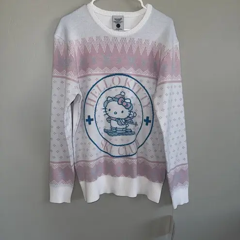 Sanrio NWT Hello Kitty Ski Club Snow Angel Crew Sweatshirt Woman Junior S Pink