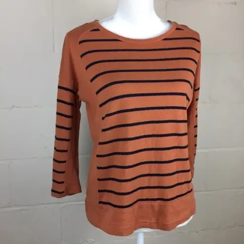 Madewell Striped Tee Hi Low Hem Burnt Orange Knit Top 3/4 Sleeve Womens Size M Size M