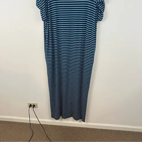 Matilda Jane Set Sail Maxi Dress Teal Blue Green White Striped Pockets VNeck XL