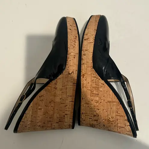 YSL Yves Saint Laurent Black Patent Leather Slingback Cork Wedge Platform EU 40