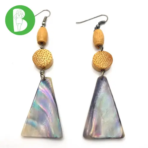 VINTAGE 1980'S PLASTIC ABALONE SHELL LOOK DANGLE J HOOK EARRINGS Purple