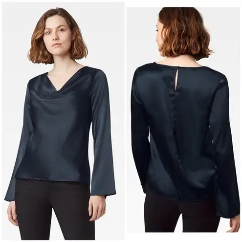 Ecru • moreau drape front silk top - dark forest