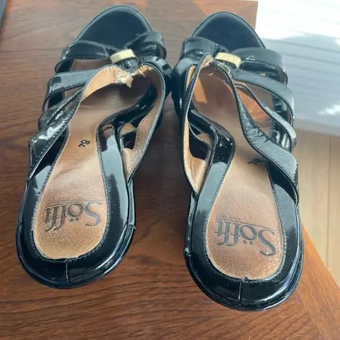 Black with Gold Accents Cork Wedge Heels Size 8