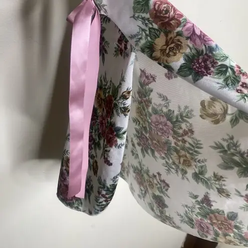 Petra Fashions Vintage Floral Pink Bow Tank Lingerie Top Night Dress Size Medium White