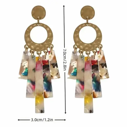 Handmade Statement Dangle Earrings - Tortoise Shell, Colorful, Lightweight