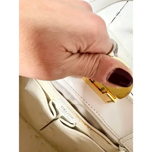 CELINE Gancini Leather Crossbody Shoulder Handbag White with Dust Bag