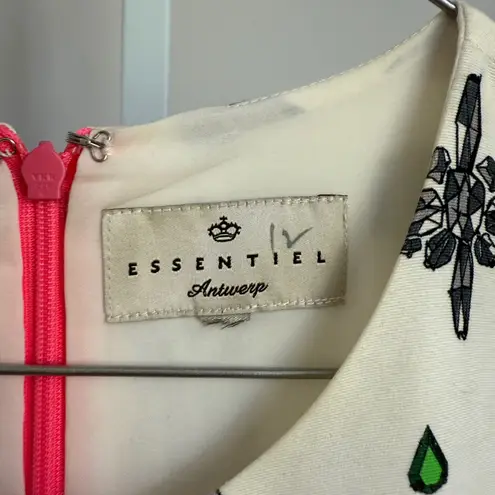 Elise IV Printed Fit & Flare Dress Sleeveless Ivory Colorful Gemstone White Size 12