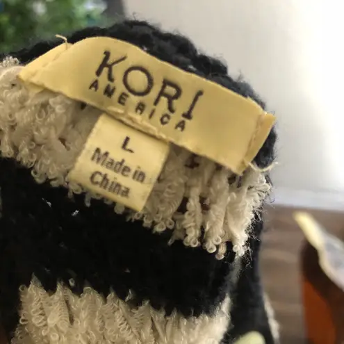 Boat neck off shoulder striped short sleeve knit sweater.l Multi Size L