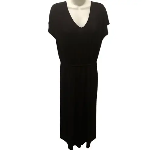 Clara Sun Woo Black Slinky Full Leg Cropped Jumper L Cap Sleeve V Neck Dressy Size L