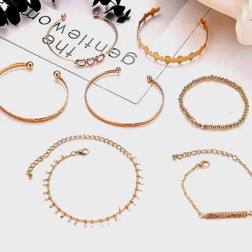 Boutique NEW Solid Gold Plated 7 pc Boho Stacking Bracelet Set