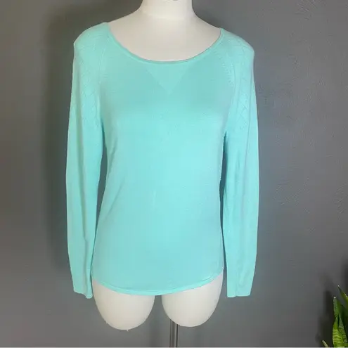 Turquoise Blue Long Sleeve Pullover Sweater Women’s S Diamond Knit Office Layer