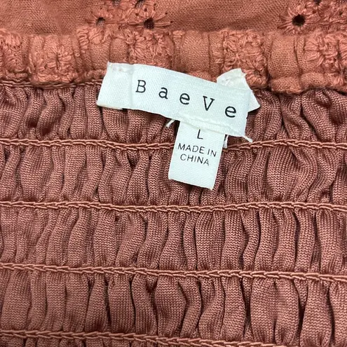 Baevely Rust Eyelet Puff Sleeve Peplum Top Women’s Size Large Orange