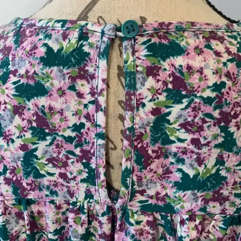 Pleione floral smocked puff sleeve peplum top M