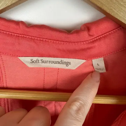 Soft Surroundings Soft Surroundings Thelma Tunic Sz L Button Up Tencel Blend Long Sleeve Coral