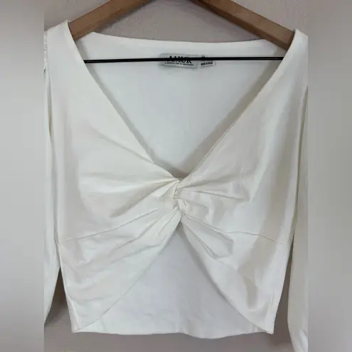 AMUR Oni Cropped Twist Front White Cotton Top Blouse XS $128