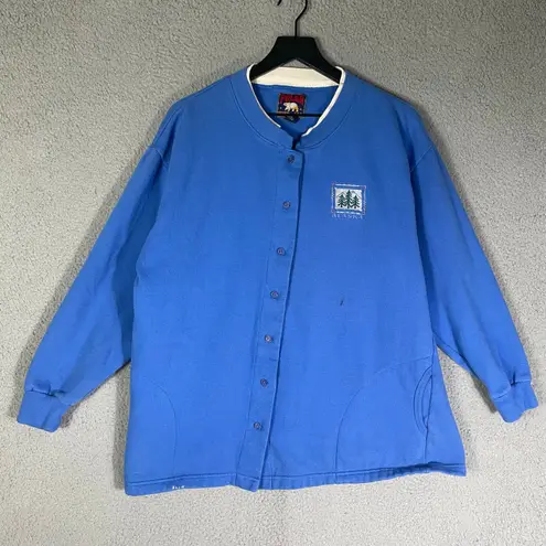 Vintage Polar Alaska Blue Button Front Sweatshirt Jacket L USA Trees Embroidery Size L