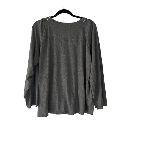 Earth Angels Women's Plus Size XXL Grey Babydoll Long Sleeve Pajama Top Gray