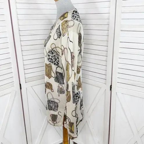 XXist Shimmer Purses Print Button Up Cardigan Sweater Gold Tan Multi Large